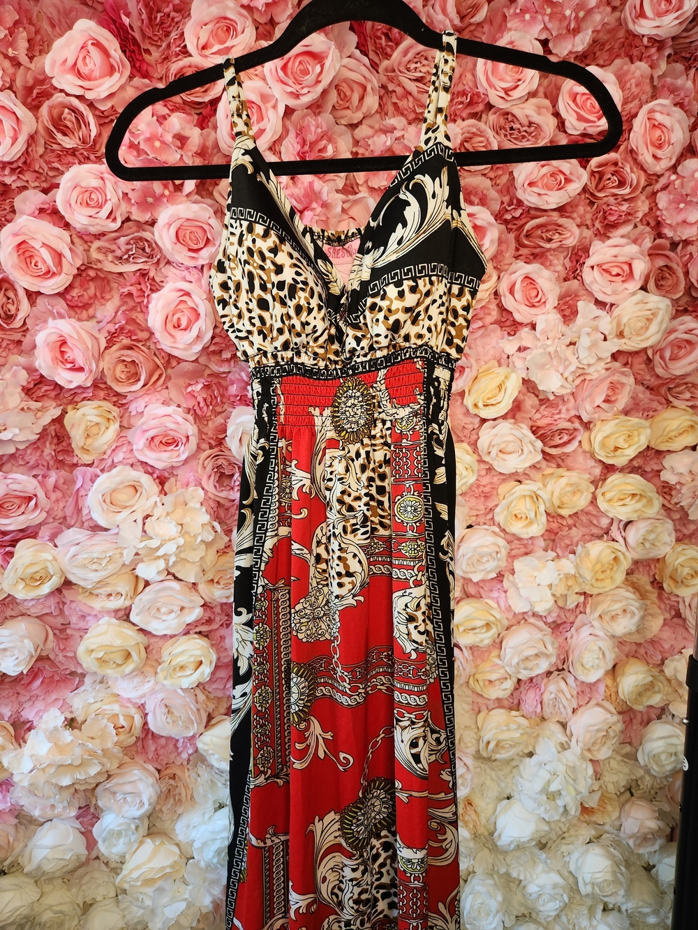 She's Cool Spaghetti Strap Maxi Dress in Red, Black, Cream, Leopard Print